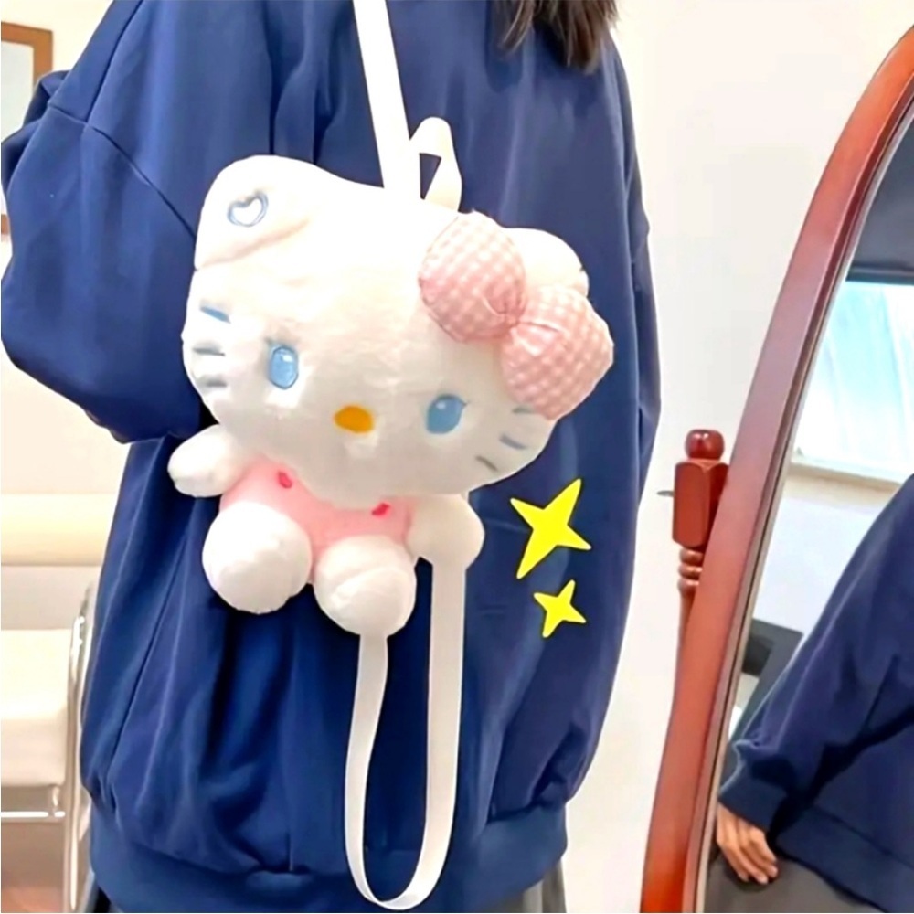 Hello Kitty Cute White and Pink Plush Backpack